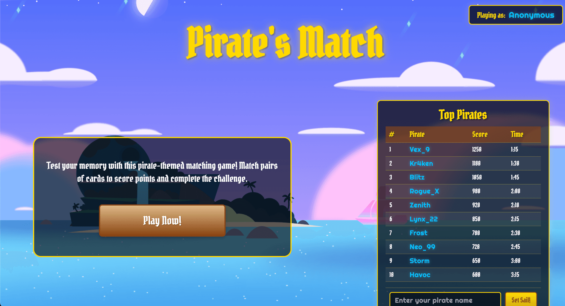 Pirate Match project preview